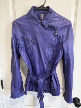 Vintage Marc Cain Purple Women's Leather Biker Jacket